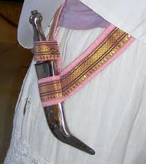 A picture of a Sikh Kirpan. This is a curved ceremonial sword or dagger, and may be any size or shape.